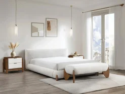 Vente-unique Banco de tela de rizo color blanco y natural - GAMURA Color natural claro / Blanco Clearance