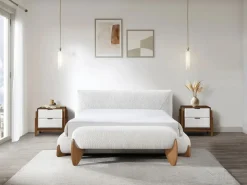 Vente-unique Banco de tela de rizo color blanco y natural - GAMURA Color natural claro / Blanco Clearance