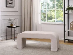 Vente-unique Banco de terciopelo de canalé con un color - CALVELO Crema Sale
