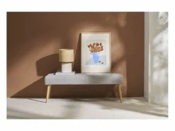 Miliboo Banco nórdico capitoné de tela efecto aterciopelado texturizado y madera clara 130 cm GUESTA Gris claro Hot