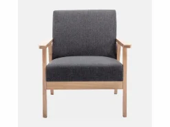 Sweeek Conjunto Sofás|Banco y sillón de madera y tela, 3 plazas oscuro