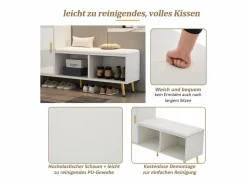 Merax Zapatero|Mueble De Almacenaje|Banco zapatero con 1 puerta, 2 nichos y cojín - patas y tiradores de metal dorado - - 120 x 35 x 68,5 cm