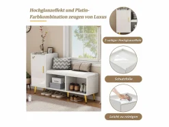 Merax Zapatero|Mueble De Almacenaje|Banco zapatero con 1 puerta, 2 nichos y cojín - patas y tiradores de metal dorado - - 120 x 35 x 68,5 cm