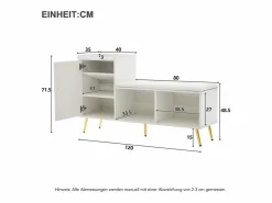 Merax Zapatero|Mueble De Almacenaje|Banco zapatero con 1 puerta, 2 nichos y cojín - patas y tiradores de metal dorado - - 120 x 35 x 68,5 cm