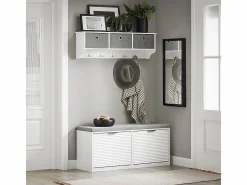 Banco Zapatero con 2 Solapas Armario Multifuncional para Entrada con Acolchado Cojín 105 x 35 x 48 cm FSR147-W ES^Sobuy Online