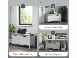 Homcom Banco zapatero Flow asiento + 2 compartimentos 50x84x35 cm Blanco Best