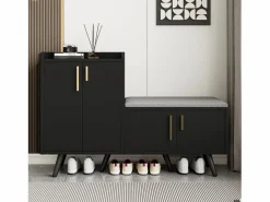 Merax Banco zapatero moderno con 4 puertas y cojín - patas y tiradores de metal - color - 120 x 34 x 82 cm Negro Discount