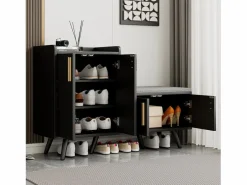 Merax Banco zapatero moderno con 4 puertas y cojín - patas y tiradores de metal - color - 120 x 34 x 82 cm Negro Discount