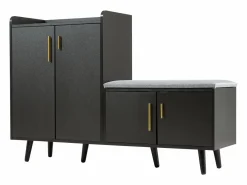 Merax Banco zapatero moderno con 4 puertas y cojín - patas y tiradores de metal - color - 120 x 34 x 82 cm Negro Discount