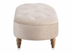 Banqueta tapizada con tejido aterciopelado beig y patas madera^ Outlet