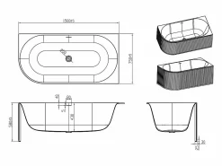 Shower & Design Bañera Rinconera|Baño de esquina estriado - 200L - mate - Acrílico - Ángulo recto - 150cm - BARBORI