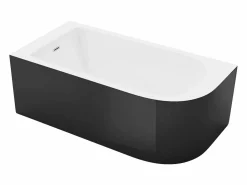 Shower & Design Baño de esquina ovalado de acrílico, 201L, 150 x 75 x 58 cm, esquina izquierda, ANIKA Negro Outlet