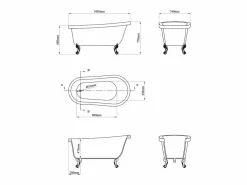 Shower & Design Baño independiente con patas de león blancas - 200 L - 145 x 74 x 77 cm - - NISOS II Azul Hot