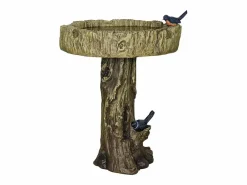 Baño para pájaros de hormigón con efecto madera y pájaro decorativo, resistente a la intemperie (46x46x62 cm)^ Sale