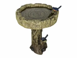 Baño para pájaros de hormigón con efecto madera y pájaro decorativo, resistente a la intemperie (46x46x62 cm)^ Sale