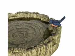 Baño para pájaros de hormigón con efecto madera y pájaro decorativo, resistente a la intemperie (46x46x62 cm)^ Sale