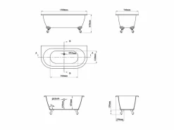 Shower & Design Baño semi-exenta con patas de águila, brillante, 154L, 150 x 74 x 61 cm, SPARUS Azul New