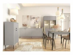 Meublorama Bar, Aparador, Librería de 4 Puertas - Comedor - Colección ISIS Gris New