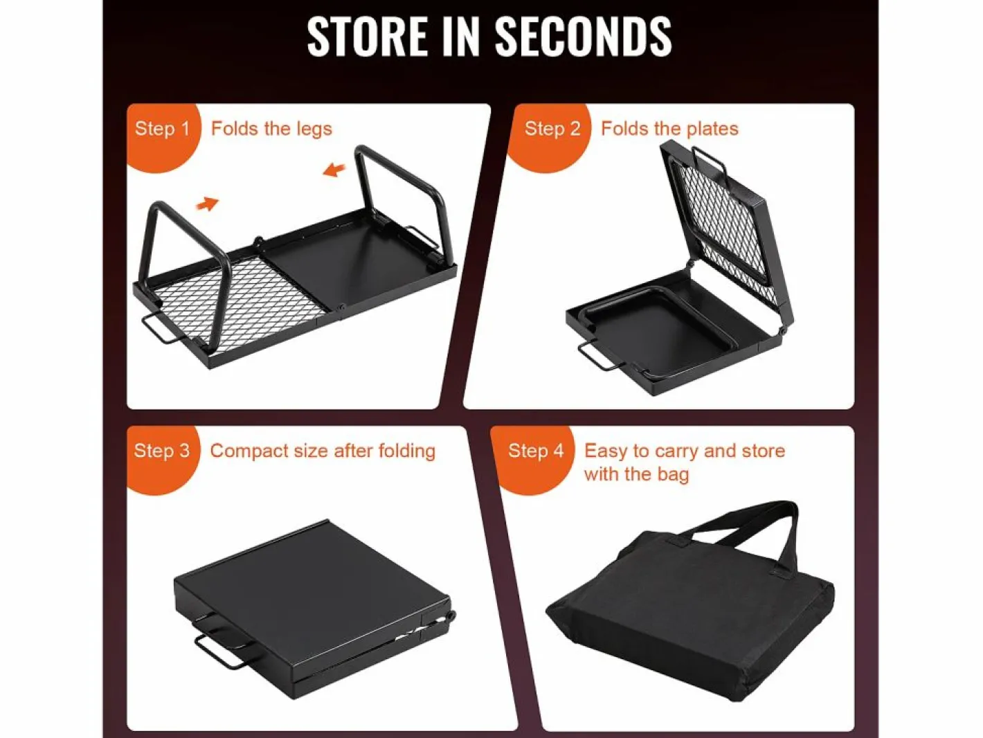 Barbacoa de Campo Plegable SucceBuy, Barbacoa Portátil en Acero de 57 cm para Camping y Picnic en el Aire Libre^ Sale