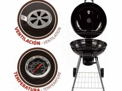 Barbacoa de carbón Aktive con tapa+ruedas Ø57x86 cm Negro Outlet
