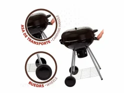 Barbacoa de carbón Aktive con tapa+ruedas Ø57x86 cm Negro Outlet