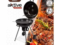 Barbacoa de carbón Aktive con tapa+ruedas Ø57x86 cm Negro Outlet