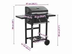 vidaxl Barbacoa de carbón con estante inferior negra Negro Clearance