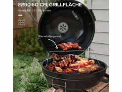 Barbacoa de carbón, con parrilla, ruedas, estante, cenicero y termómetro integrado, metal (65x55x89 cm) Negro Clearance