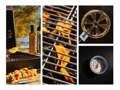 Barbacoa de carbón MIKE - superficie 71 x 35 cm con estantes de madera FSC Negro Outlet