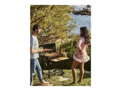 Barbacoa de carbón MIKE - superficie 71 x 35 cm con estantes de madera FSC Negro Outlet