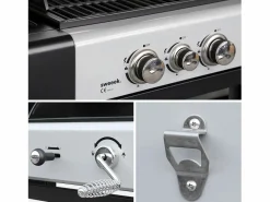 Sweeek Barbacoa de gas 2 en 1, 3 quemadores con 1 fuego lateral Negro Clearance