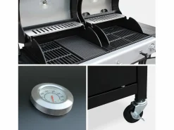 Sweeek Barbacoa de gas 2 en 1, 3 quemadores con 1 fuego lateral Negro Clearance