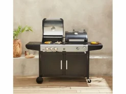 Sweeek Barbacoa de gas 2 en 1, 3 quemadores con 1 fuego lateral Negro Clearance