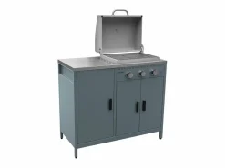 Sweeek Barbacoa de gas con 3 quemadores, 3 puertas y termómetro gris Azul Best