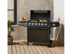 Barbacoa|Barbacoa de gas con 6 quemadores + 1 quemador lateral con ruedas,