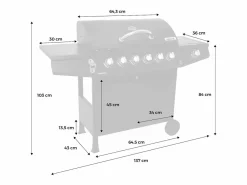 Sweeek Barbacoa de gas de 7 quemadores con 1 quemador lateral Negro