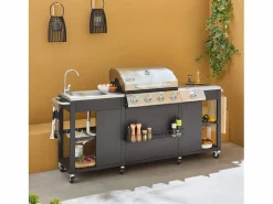 Sweeek Barbacoa de gas de 5 quemadores con 1 quemador lateral Negro Clearance