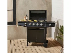 Sweeek Barbacoa de gas de 5 quemadores con 1 quemador lateral Negro Online