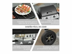 Outsunny Barbacoa|Barbacoa de gas 2 quemadores 5,6kW con ruedas 99x104x49 cm