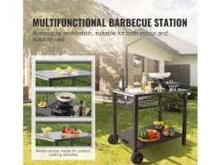 Barbecue a Gas SucceBuy Carrito de Barbecue Exterior, Carrito de Barbecue de Doble Estante, Preparación de Alimentos Móvil, Terraza Negro