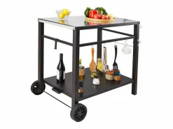 Barbecue a Gas SucceBuy Carrito de Barbecue Exterior, Carrito de Barbecue de Doble Estante, Preparación de Alimentos Móvil, Terraza Negro