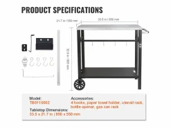 Materiales Y Utensilios De Cocina|Barbecue a Gas SucceBuy Carrito de Comedor para Barbecue Exterior, Carrito de Preparación de Alimentos Móvil de Doble Estante para la Terraza