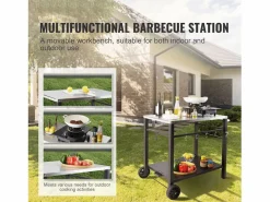 Materiales Y Utensilios De Cocina|Barbecue a Gas SucceBuy Carrito de Comedor para Barbecue Exterior, Carrito de Preparación de Alimentos Móvil de Doble Estante para la Terraza