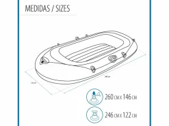 Bestway Deportes Náuticos|Barca Hinchable para 2 Adultos y 1 Niño Kondor Elite 3000 Raft 246x122x45 cm con 2 Remos y Bomba de Pie Incluida