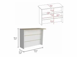 TuHome Isla Cocina|Barra de Cocina Fendi en melamina con tres estantes , 90 X 120 X 60 cm , Blanco / Miel