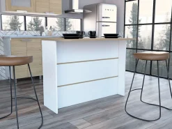 TuHome Isla Cocina|Barra de Cocina Fendi en melamina con tres estantes , 90 X 120 X 60 cm , Blanco / Miel