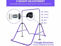 Aparato De Musculación|Barra de gimnasia extensible para niños, regulable en altura, de acero, color morado (145x100x130 cm)