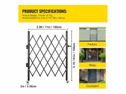 Barrera de Seguridad Extensible Plegable SucceBuy, Puerta Plegable Simple, 154 x 180 cm Negro Online