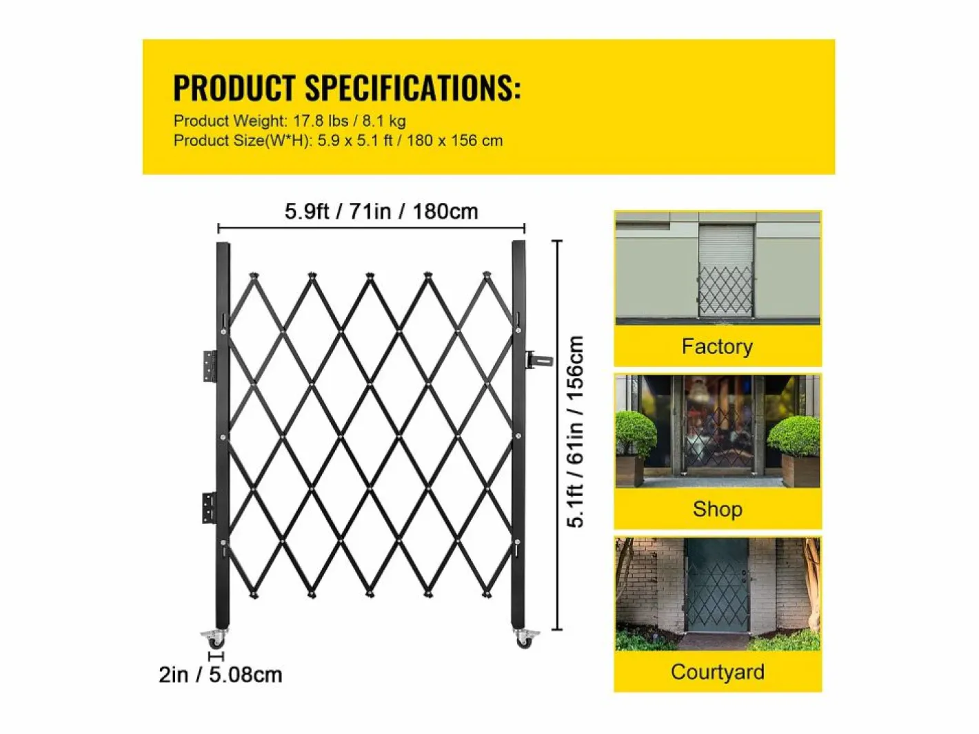 Barrera de Seguridad Extensible Plegable SucceBuy, Puerta Plegable Simple, 154 x 180 cm Negro Online