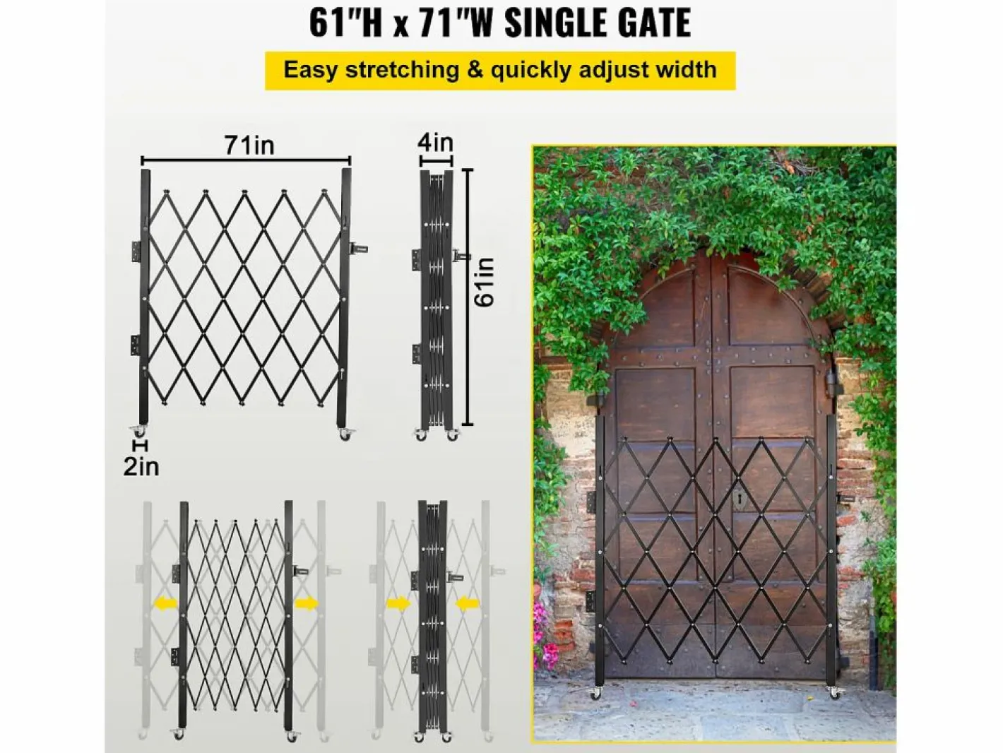 Barrera de Seguridad Extensible Plegable SucceBuy, Puerta Plegable Simple, 154 x 180 cm Negro Online
